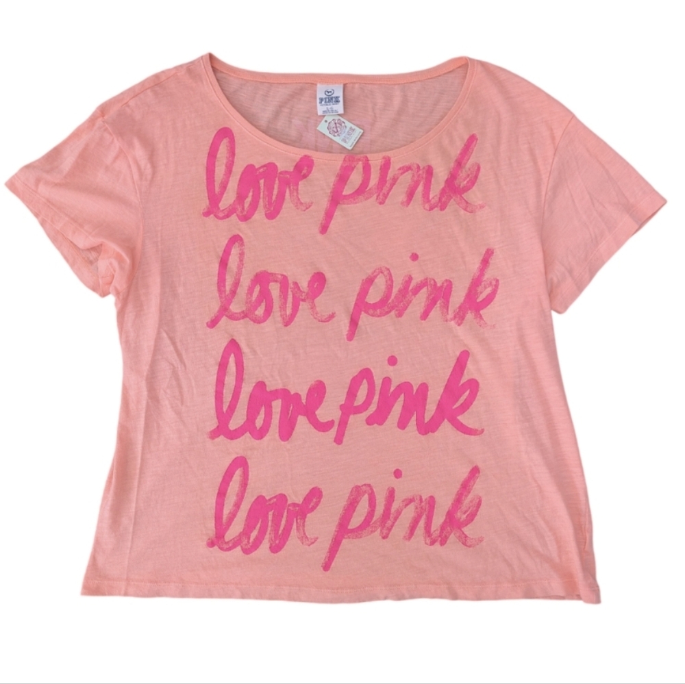 VS PINK Victoria's Secret Logo Script Tee Shirt Neon Large New Nwt Love Pink
